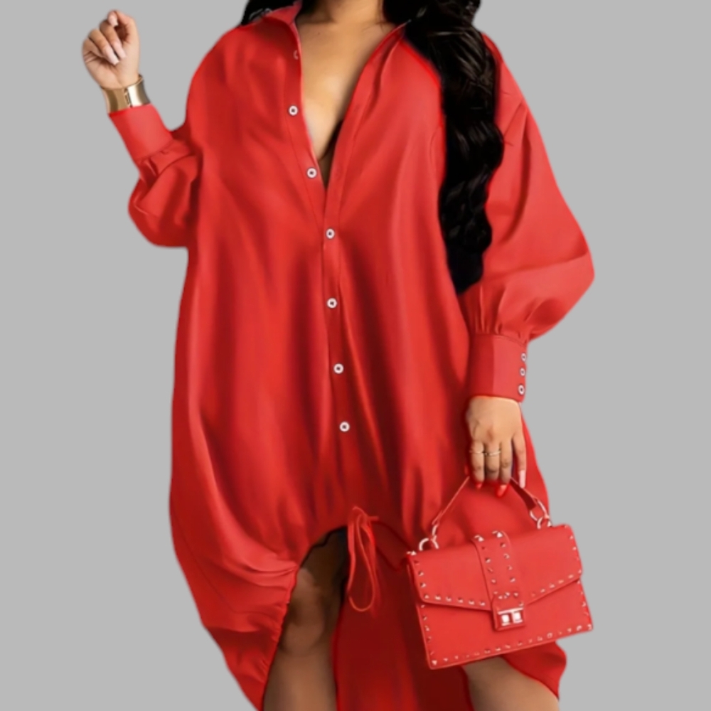 🛑BOGO 1/2🆕Chic Collared Button-Down Drawstring Hem Shirt Dress